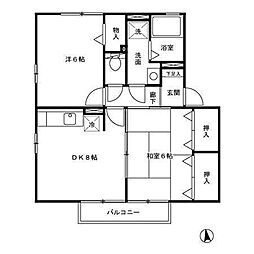 エスポアール日ノ出B 2DKの間取図画像