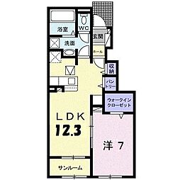 こんね・さくらB 1LDKの間取図画像
