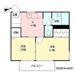 フレグランスデュー 2Kの間取図画像