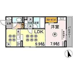 D-resena花ヶ島 1LDKの間取図画像