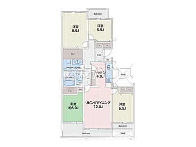 間取り:間取図 【蓮生寺公園通り三番街1-32-6号棟】 間取り:間取図 【蓮生寺公園通り三番街1-32-6号棟】