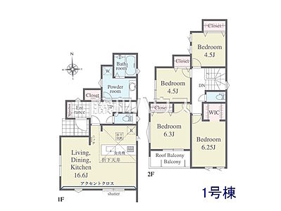 間取り：1号棟　間取図　【西東京市芝久保町4丁目】