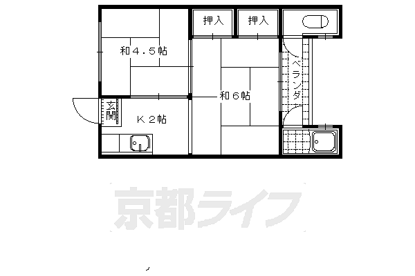 第7ゆたか荘 75｜京都府京都市山科区御陵別所町(賃貸アパート2K・1階・25.00㎡)の写真 その2