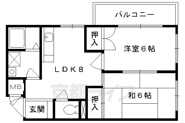 沢町ハイツ 203｜京都府京都市山科区音羽沢町(賃貸マンション2LDK・2階・42.70㎡)の写真 その2