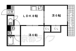近鉄京都線 小倉駅 徒歩13分の賃貸マンション 3階2DKの間取り