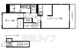 近鉄京都線 富野荘駅 徒歩6分の賃貸アパート 2階1LDKの間取り