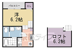 ハーモニーテラス稲荷悠苑 2階1Kの間取り