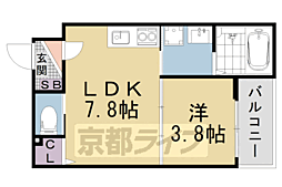 京都市山科区大宅五反畑町アパート 1DKの間取図画像