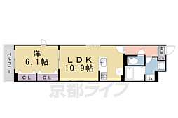 京都市北区衣笠街道町アパート 1LDKの間取図画像