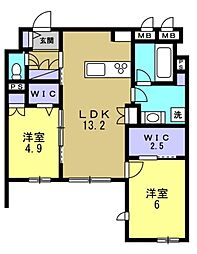 西宮市今津山中町マンション 2LDKの間取図画像