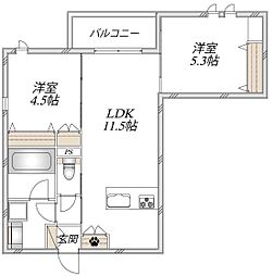西宮市若松町マンション 2LDKの間取図画像
