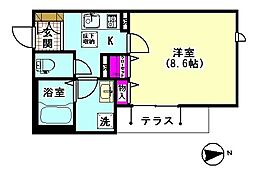 クレストコート ミライ 1階1Kの間取り