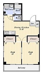 ライフ萩中 2DKの間取図画像