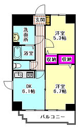 プラムサイドフレグラントハウス 2DKの間取図画像