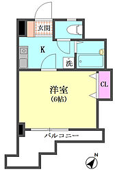 K2ヴィラ 1Kの間取図画像