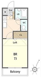ウイングコート 1Kの間取図画像