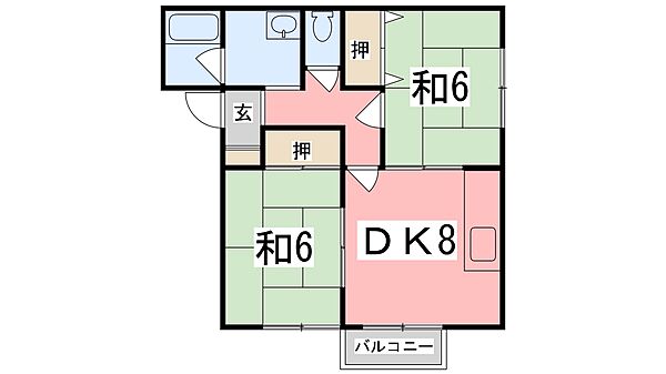 ハイツ宝林B棟 102｜兵庫県姫路市井ノ口(賃貸アパート2DK・1階・52.99㎡)の写真 その2
