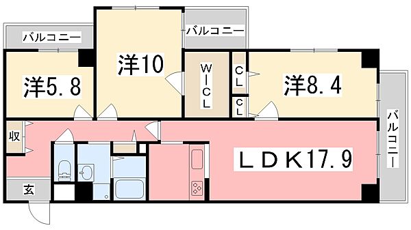 キャッスルコート東辻井 505｜兵庫県姫路市東辻井４丁目(賃貸マンション3LDK・5階・95.32㎡)の写真 その2