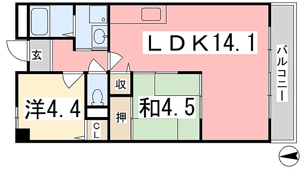 メゾンドアルシュ 405｜兵庫県姫路市三左衛門堀西の町(賃貸マンション2LDK・4階・51.84㎡)の写真 その2