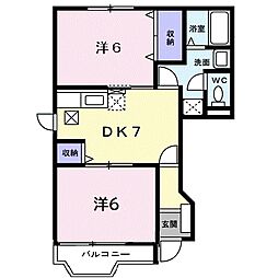 シャトー北新町2 2DKの間取図画像