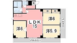 コーポ茶屋 3LDKの間取図画像