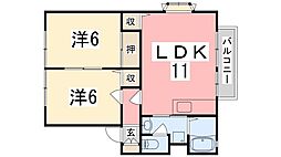サンビレッジ阿成A棟 2LDKの間取図画像