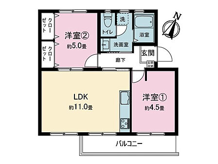 2LDKの48.85m2です。