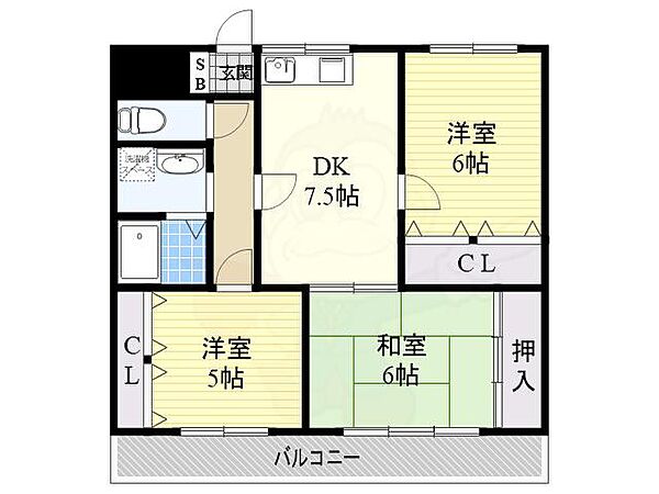 大阪府高槻市川添１丁目(賃貸マンション3DK・1階・60.00㎡)の写真 その2