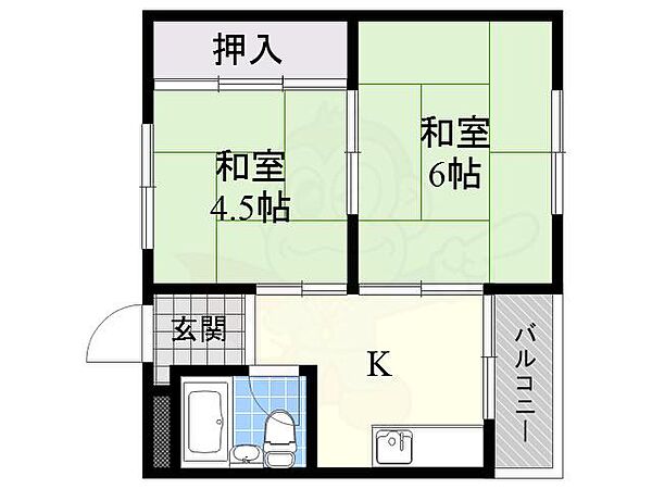 大阪府高槻市上田辺町(賃貸マンション2DK・4階・32.40㎡)の写真 その2