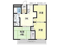 JR東海道・山陽本線 摂津富田駅 徒歩4分の賃貸マンション 2階3DKの間取り