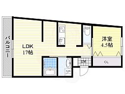 阪急京都本線 富田駅 徒歩11分の賃貸マンション 2階1LDKの間取り