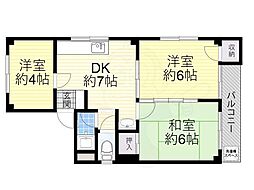 サンワライフマンション 2DKの間取図画像