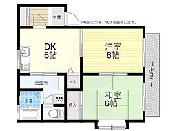 コーポ米田A棟 2DKの間取図画像