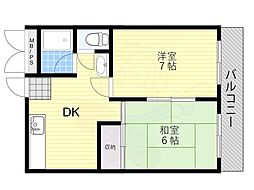 あびこ阪下マンション 503 4階2DKの間取り
