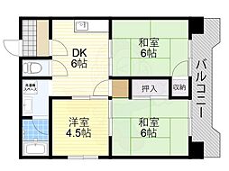 モンリベルテ天王寺 3DKの間取図画像