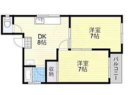 日鴻遠里小野ハイツ 2LDKの間取図画像
