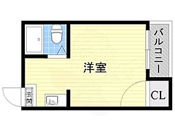 プレアール北田辺3 ワンルームの間取図画像
