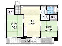 JSC帝塚山 2DKの間取図画像
