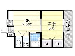 コーポイン美章園&河堀口 1DKの間取図画像