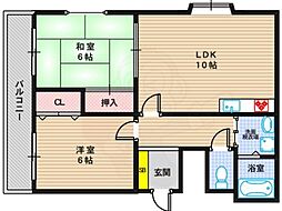 ディマーンシュ阿倍野 2LDKの間取図画像