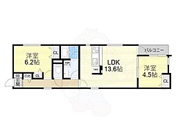 ステディ帝塚山 2LDKの間取図画像