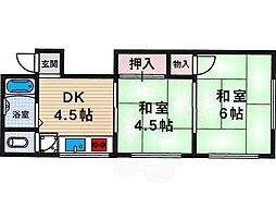 長居グリーンハイツ 2DKの間取図画像