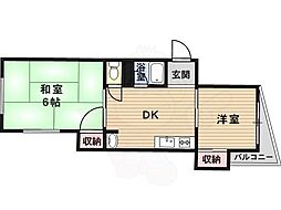 ピュアコート清風 2DKの間取図画像
