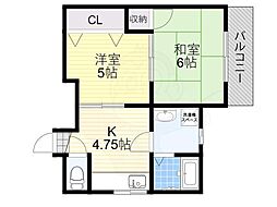 スタンドアップ桑津 2Kの間取図画像