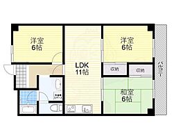 JR東海道・山陽本線 岸辺駅 徒歩20分の賃貸マンション 3階2LDKの間取り