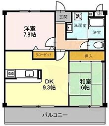 ソレーユ関西 2階2DKの間取り