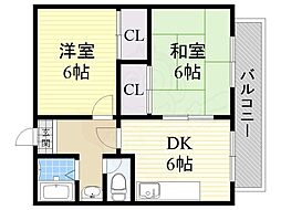 コーニッシュ豊中 2DKの間取図画像