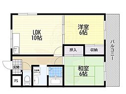 スカイハイツ緑地 2LDKの間取図画像