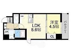 ブロード服部天神駅前レジデンス 1LDKの間取図画像