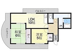 山田マンションビューテラス 2LDKの間取図画像